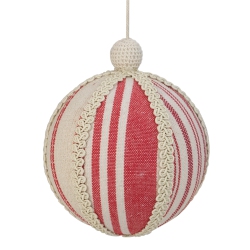 NORTHLIGHT 6" White And Striped Ball Christmas Ornament With Rope Accent In Red