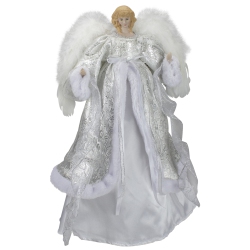 NORTHLIGHT 18" Lighted And Silver Angel In A Dress Christmas Tree Topper - Warm Lights In White