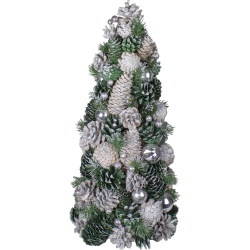 NORTHLIGHT 18" And Silver Pinecone With Ornaments Table Top Cone Christmas Tree Embellished In Glitter In Green