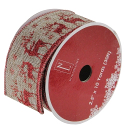 NORTHLIGHT And Beige Reindeer Burlap Wi Christmas Craft Ribbon 2.5" X 10 Yards In Red