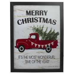 NORTHLIGHT 16" Lighted And Green Merry Christmas Canvas Wall Art In Red