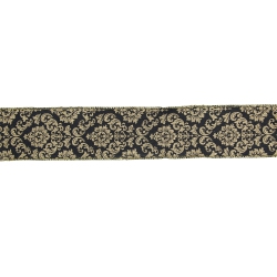 NORTHLIGHT And Gold Damask Christmas Wired Craft Ribbon 2.5" X 16 Yards In Black