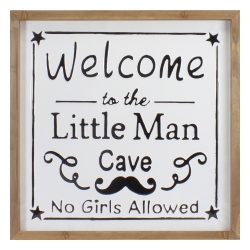 NORTHLIGHT 16" Wooden Framed "welcome to The Little Man Cave" Metal Sign Wall Decor