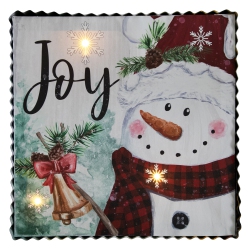 NORTHLIGHT 12" Led Lighted 'joy' Snowman Christmas Canvas Wall Art