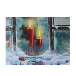 NORTHLIGHT Led Lighted Snowy Window Pane And Candles Christmas Canvas Wall Art 12" X 15.75