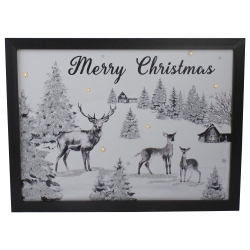 NORTHLIGHT Lighted Black And Winter Scene Merry Christmas Canvas Wall Art 11.75" X 15.75" In White
