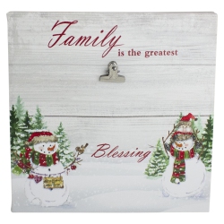 NORTHLIGHT 10" Lighted Snowman Family Blessing Christmas Canvas Wall Art With Photo Clip