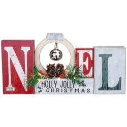 NORTHLIGHT 13" Led Lighted Noel Holly Jolly Christmas Sign With Jingle Bell