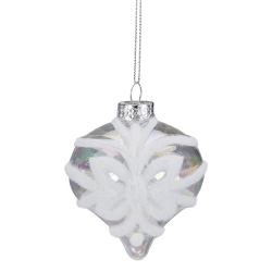 NORTHLIGHT 3.25" Clear Iridescent With Frost Glass Onion Christmas Ornament In White