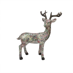 GALLERIE II 27" And Green Victorian Holly Berry Decoupage Reindeer Tabletop Decor In Red