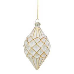 NORTHLIGHT 5" And Gold Glitter Geometric Glass Finial Christmas Ornament In White