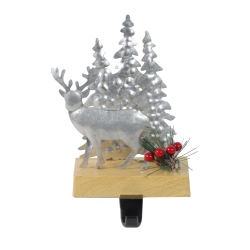 NORTHLIGHT 8.5" Silver And Galvanized Metal Deer With Trees Christmas Stocking Holder In Brown