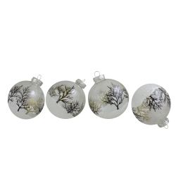 NORTHLIGHT 4Ct Clear And Frosted Winter Tree Glass Christmas Ball Ornaments 3.25" (80Mm)