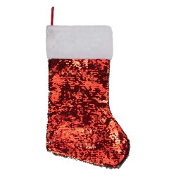 NORTHLIGHT 19" And Silver Sequin Christmas Stocking With White Faux Fur Cuff In Red