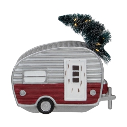 NORTHLIGHT 8.5" Led Lighted Camper With Pine Bough Christmas Decoration