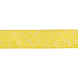NORTHLIGHT White Swirl Design Wired Craft Ribbon 7/8" X 10 Yards In Yellow