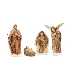 MELROSE 4 Piece Ivory And Christmas Nativity Set Figurines 11.5" In Brown