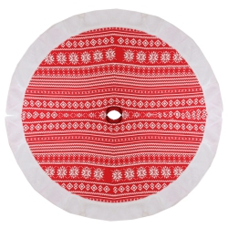 NORTHLIGHT 48" And White Knitted Snowflake Christmas Tree Skirt With Faux Fur Trim In Red