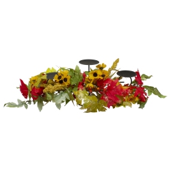 NORTHLIGHT 28" Yellow Sunflower And Leaves Fall Harvest Candle Holder In Red