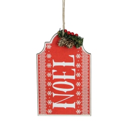 CC CHRISTMAS DECOR 8" And White Snowflake Pattern "noel" Christmas Wall Plaque In Red