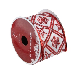 NORTHLIGHT Club Pack Of 12 White And Snowflake Wi Christmas Craft Ribbon Spools 2.5" X 120 Yards In Red