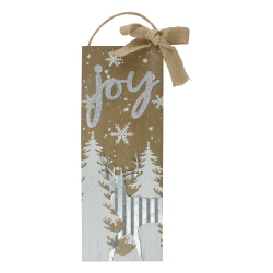 NORTHLIGHT 12.5" Trees And Snow With Metal Deer And Joy Wooden Christmas Wall Decor In White