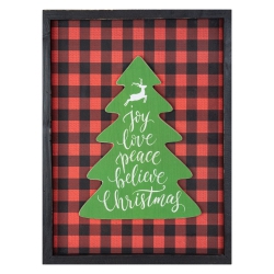 NORTHLIGHT 16" And Black Buffalo Plaid Christmas Tree Shadow Box Wall Plaque In Red