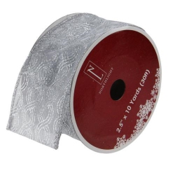 NORTHLIGHT Shimmering Swirl Christmas Wired Craft Ribbon 2.5" X 10 Yards In Silver