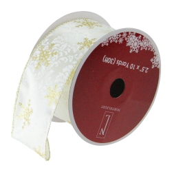 NORTHLIGHT Pack Of 12 And Sparkling Gold Snowflakes Wired Christmas Craft Ribbon 2.5" X 120 Yards In White