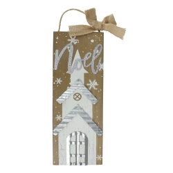 NORTHLIGHT 12.5 Church And Snowflakes With Metal Noel Wooden Christmas Wall Decoration In White