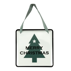 NORTHLIGHT 8" Merry Christmas Metal Wall Sign With Check Ribbon In Green