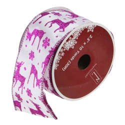 NORTHLIGHT Pack Of 12 Glistening Reindeer And Star Christmas Wired Craft Ribbons - 2.5" X 120 Yards In Purple