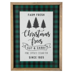 NORTHLIGHT 16" Buffalo Plaid Wooden Framed "farm Fresh Christmas Trees" Wall Decor
