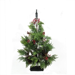 ALLSTATE 36" Green And Slim Mixed Cedar Artificial Christmas Tree - Unlit In Red