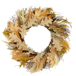 NORTHLIGHT Cattail And Wheat Twig Artificial Fall Harvest Wreath, 24-Inch