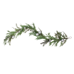 SELECT ARTIFICIALS 5' And Silver Iced Cedar Christmas Garland With Ornaments Bells - Unlit In Green