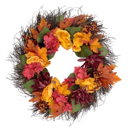 NORTHLIGHT Peony And Mum Artificial Spring Floral Wreath, 24-Inch