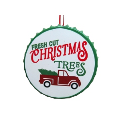 NORTHLIGHT 4" Iron Cap "fresh Cut Christmas Tress" With A Vintage Truck Ornament In White