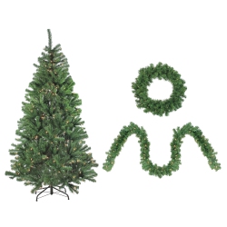 NORTHLIGHT 4-Piece Artificial Winter Spruce Christmas Tree, Wreath And Garland Set 6.5' - Clear Lights