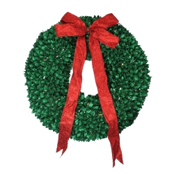 NORTHLIGHT Pre-Lit Glittered Leaves Artificial Christmas Wreath - 28-Inch, Clear Lights