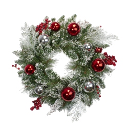 NORTHLIGHT Flocked Mixed Pine With Ornaments And Berries Artificial Christmas Wreath, 24-Inch, Unlit