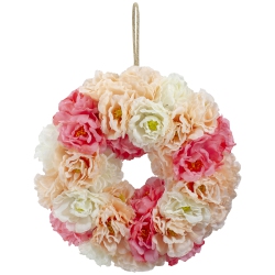 NORTHLIGHT Pink And Peony Artificial Spring Floral Wreath, 8-Inch In White
