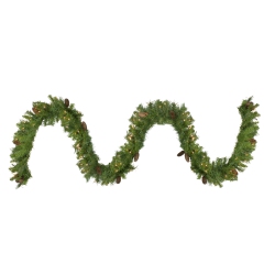 NORTHLIGHT 9' X 12" Pre-Lit Dakota Pine Artificial Christmas Garland - Clear Dura-Lit Lights In Red
