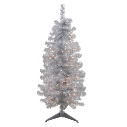 NORTHLIGHT 4' X 22" Pre-Lit Slim Artificial Tinsel Christmas Tree - Clear Lights In Silver