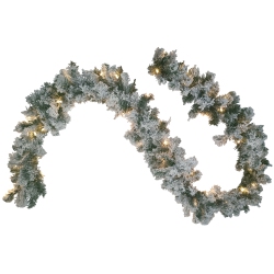 NORTHLIGHT 9' X 10" Pre-Lit Heavily Flocked Madison Pine Artificial Christmas Garland, Clear Lights