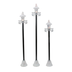 ROMAN Set Of 3 Led Lighted Snowy Victorian-Style Christmas Village Lamp Posts