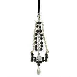 CC CHRISTMAS DECOR 7" Black And Artificial Pearl Dangle Christmas Pendant Ornament In White