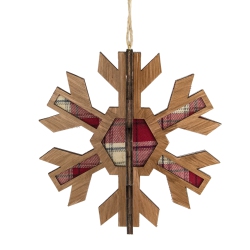 NORTHLIGHT 7" 3-D Faux Wood And Plaid Starburst Snowflake Christmas Ornament In Red