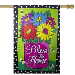 NORTHLIGHT Bless This Home Bouquet With Vase Outdoor House Flag 28" X 40