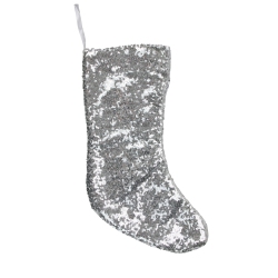 NORTHLIGHT 17.5" And Gray Sequins Hanging Christmas Stocking In White